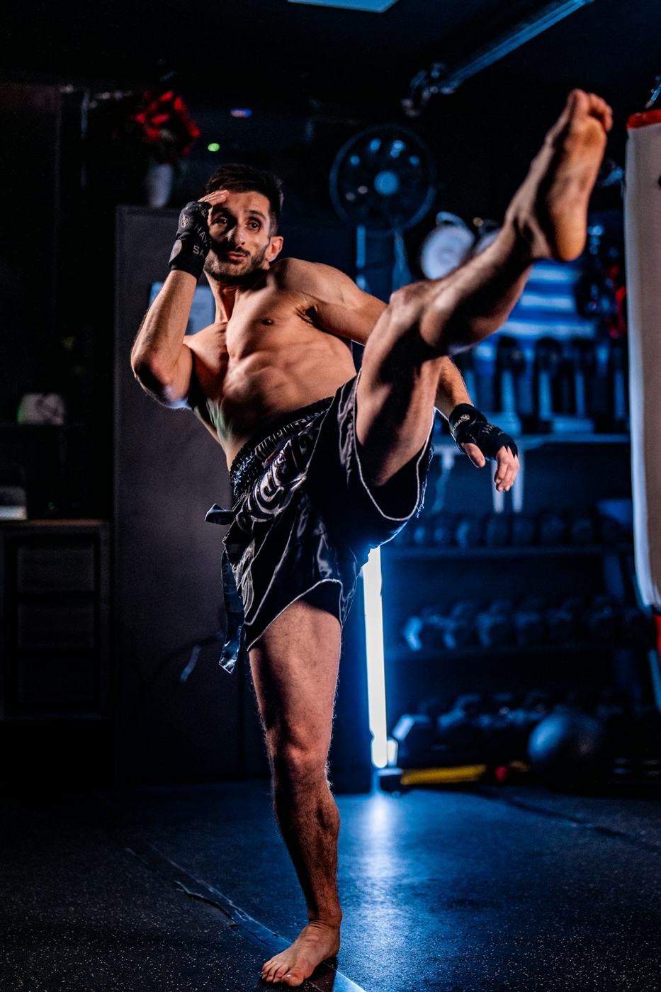 An MMA fighter training before a fight